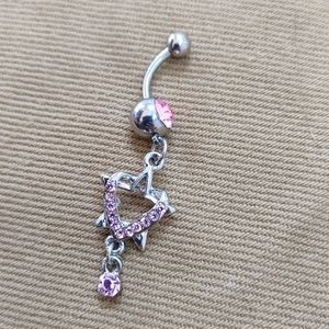 Pink rhinestone star 14G belly button jewelry